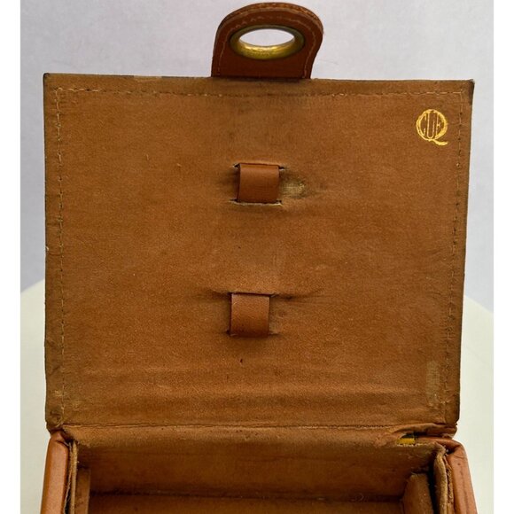 Vintage Brown Faux Leather Trinket Jewelry Box Brass Button Closure Retro Decor - Picture 11 of 14